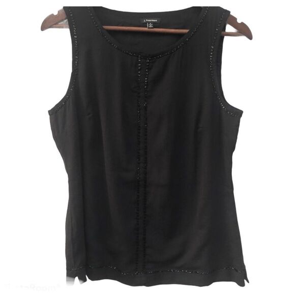 J. Peterman Black beaded sleeveless top blouse romantic goth 6 - Picture 1 of 16